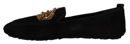  - Elegant Black Leather Loafer Slides with Gold Embroidery