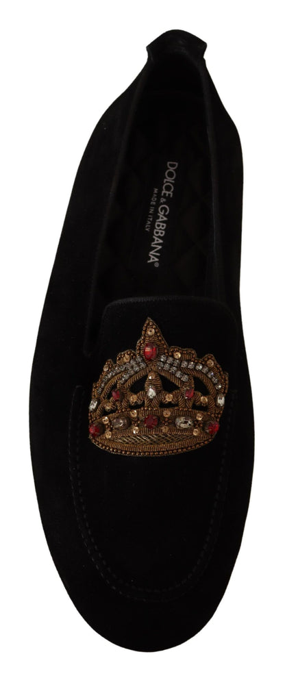  - Elegant Black Leather Loafer Slides with Gold Embroidery