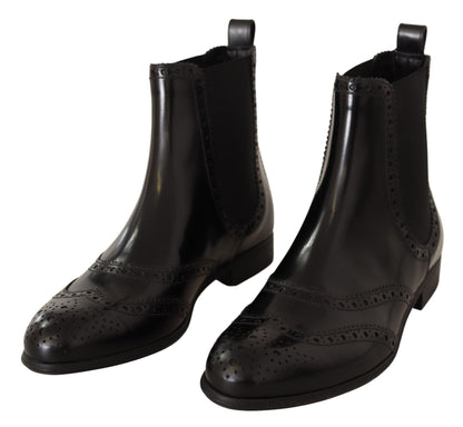  - Elegant Black Ankle Wingtip Oxford Boots