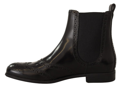  - Elegant Black Ankle Wingtip Oxford Boots