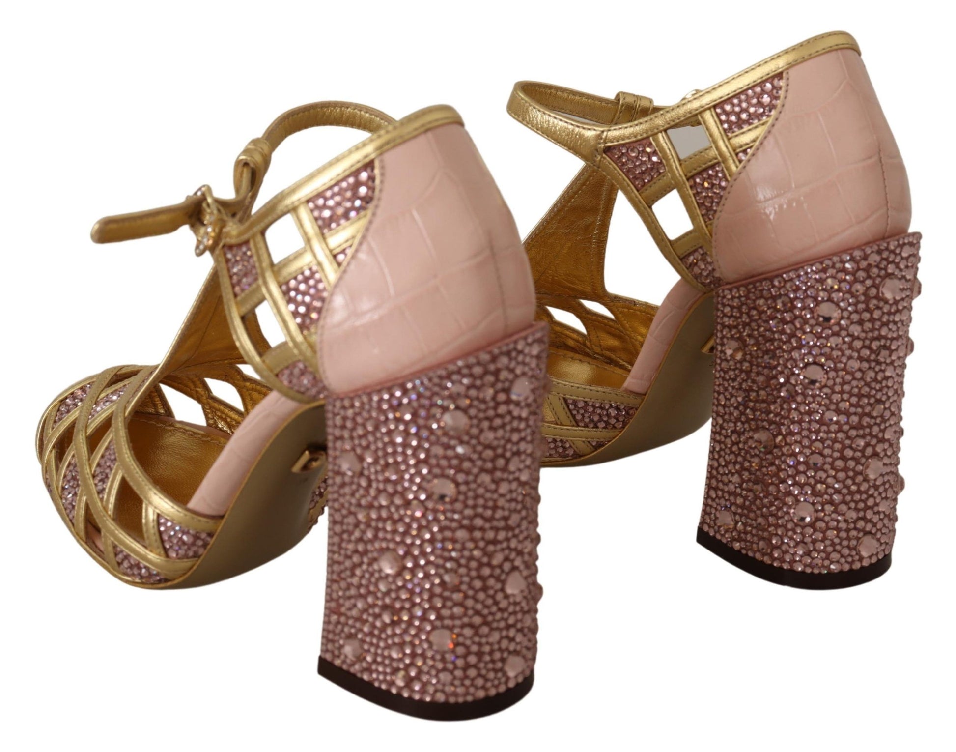 Silk-Infused Leather Crystal Pumps in Pink Gold