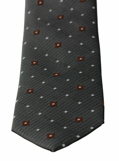  - Elegant Gray Patterned Silk Blend Neck Tie