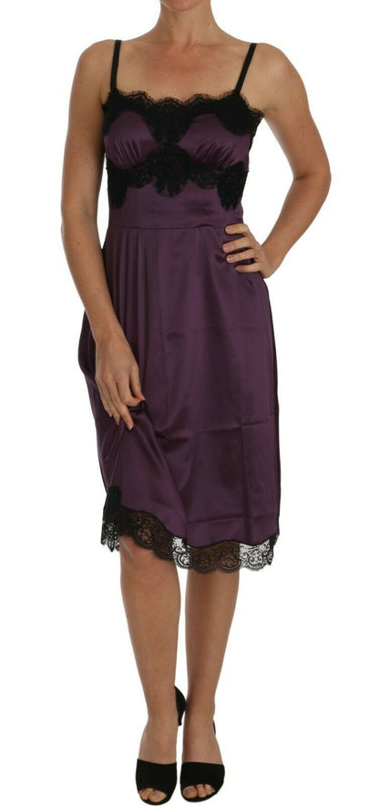  - Elegant Purple Silk Lace Chemise Dress