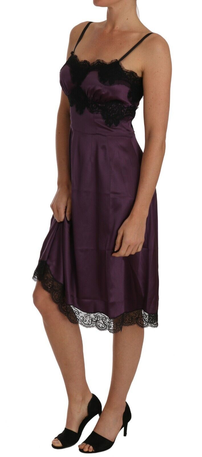  - Elegant Purple Silk Lace Chemise Dress