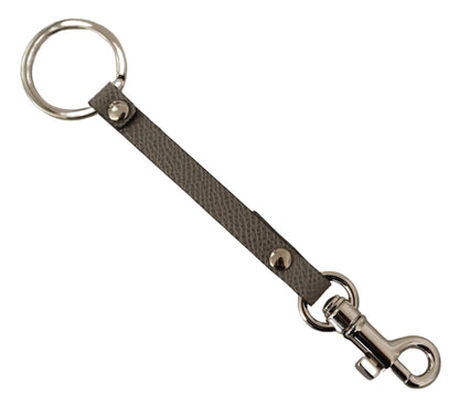  - Elegant Gray Leather Keyring with Silver Accents