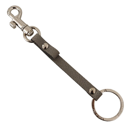  - Elegant Gray Leather Keyring with Silver Accents