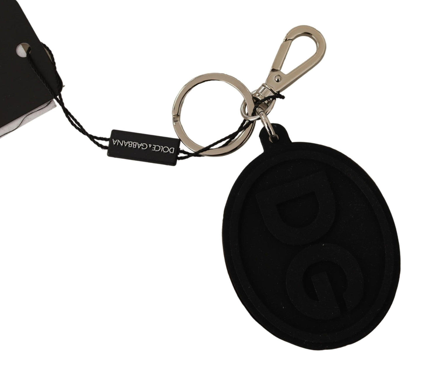  - Chic Black Rubber & Brass Logo Keychain