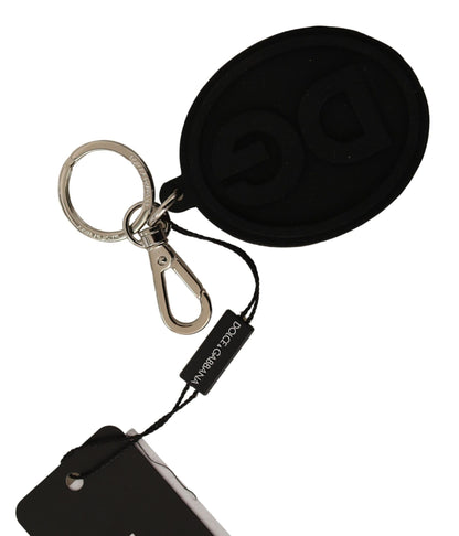  - Chic Black Rubber & Brass Logo Keychain