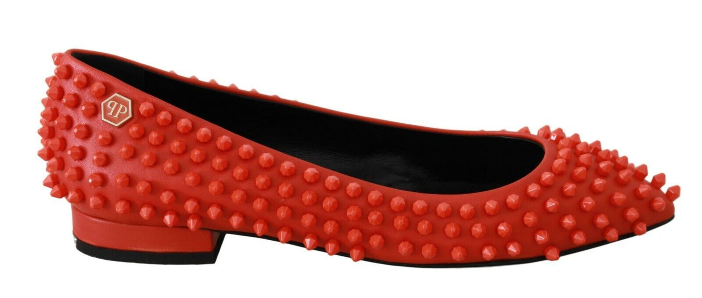  - Vibrant Orange Pointed Leather Flats