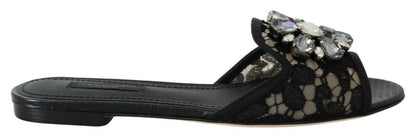 Elegant Black Lace Mules with Jewel Flower Detail - The Luxe Alliance