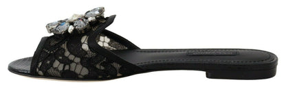 Elegant Black Lace Mules with Jewel Flower Detail - The Luxe Alliance