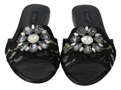 Elegant Black Lace Mules with Jewel Flower Detail - The Luxe Alliance