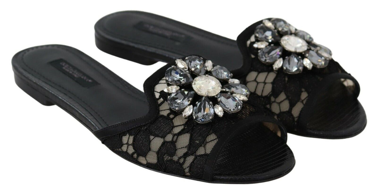 Elegant Black Lace Mules with Jewel Flower Detail - The Luxe Alliance