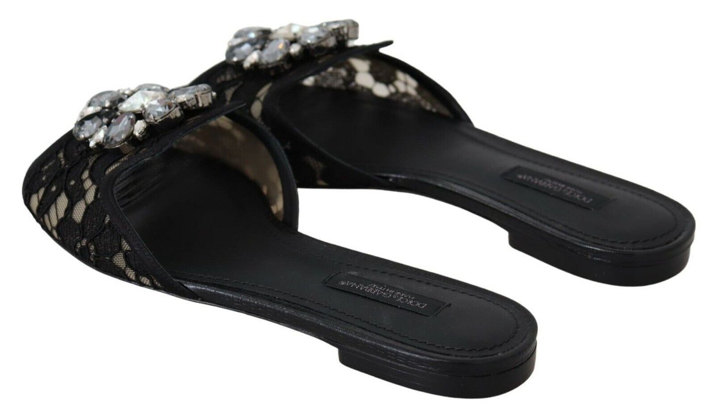 Elegant Black Lace Mules with Jewel Flower Detail - The Luxe Alliance