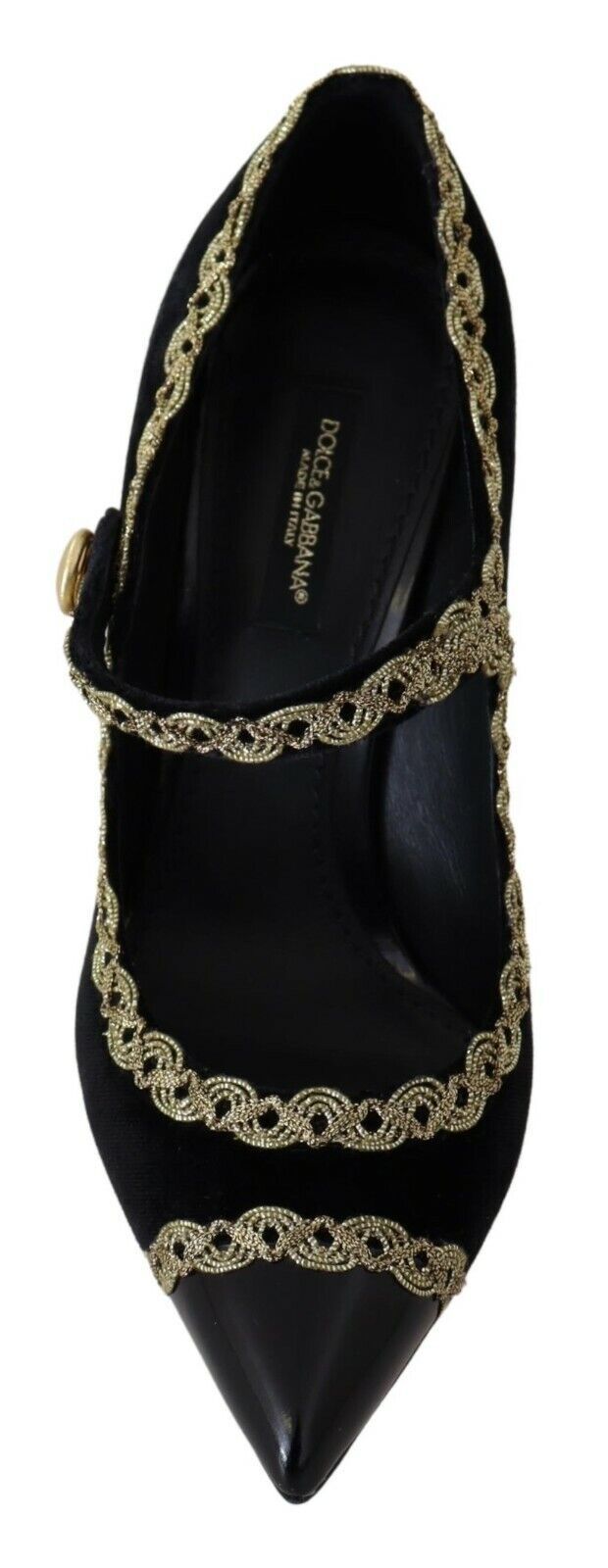  - Elegant Gold-Embroidered Black Velvet Pumps