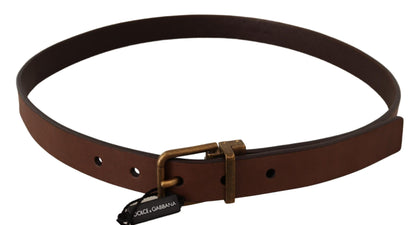  - Elegant Brown Leather Belt with Gold Buckle