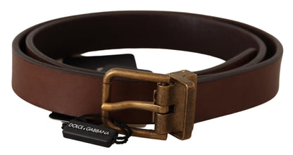  - Elegant Brown Leather Belt with Gold Buckle