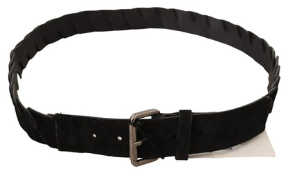  - Elegant Black Waist Belt with Metal Buckle