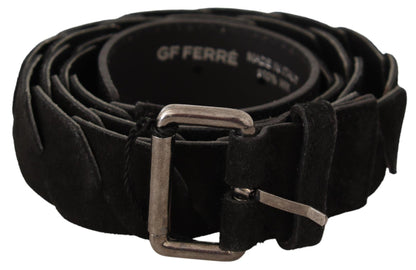  - Elegant Black Waist Belt with Metal Buckle