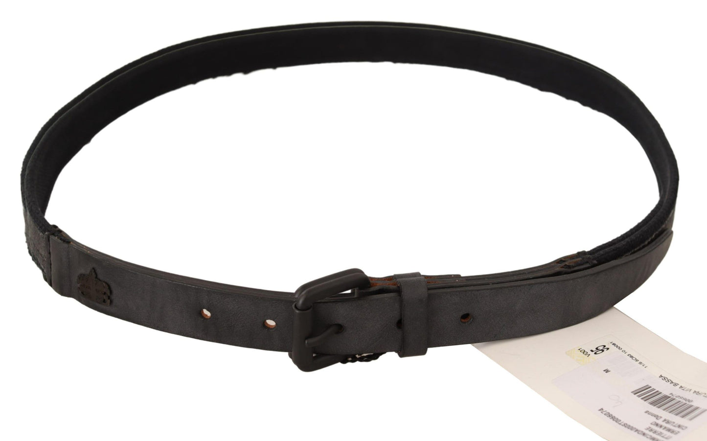  - Classic Black Leather Belt with Buckle Fastening