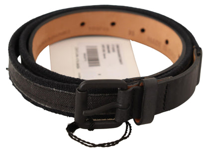  - Classic Black Leather Belt with Buckle Fastening