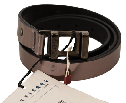  - Chic Pink Metallic Leather Belt with Bronze Buckle