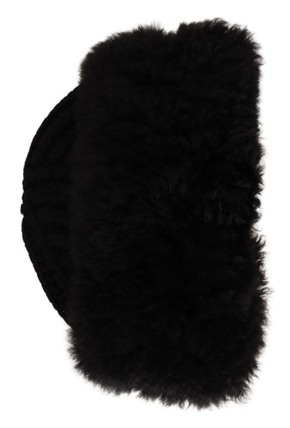  - Elegant Black Cashmere Alpaca Fur Beanie