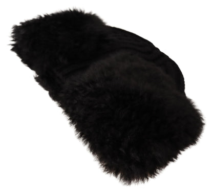  - Elegant Black Cashmere Alpaca Fur Beanie