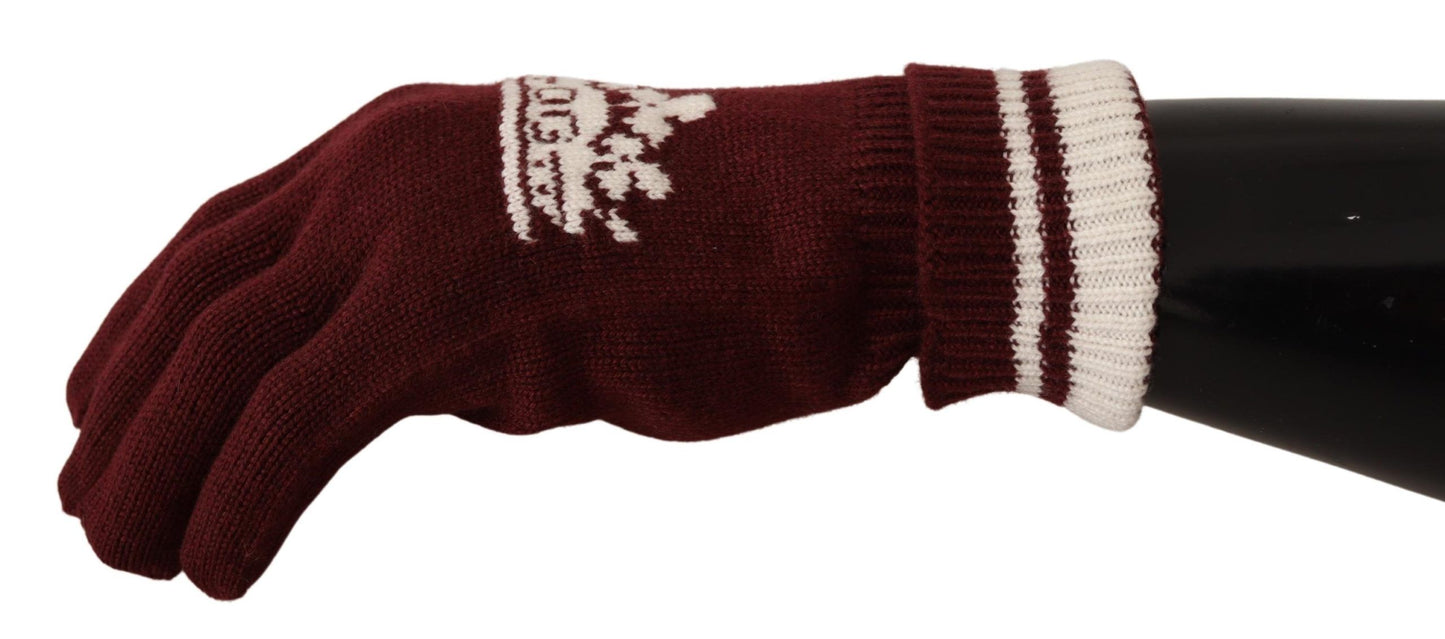  - Elegant Red Cashmere Gloves with Crown Motif