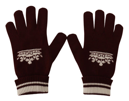  - Elegant Red Cashmere Gloves with Crown Motif