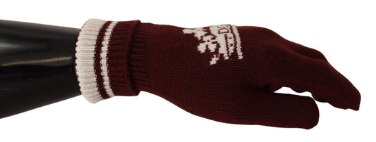  - Elegant Red Cashmere Gloves with Crown Motif