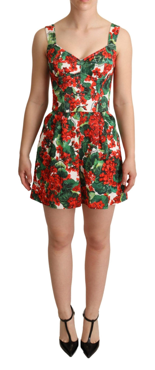  - Chic Red Geranium Print Sleeveless Jumpsuit