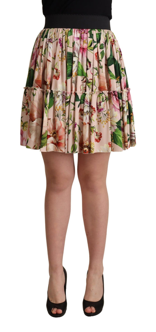  - Elegant Floral Silk High Waist Mini Skirt