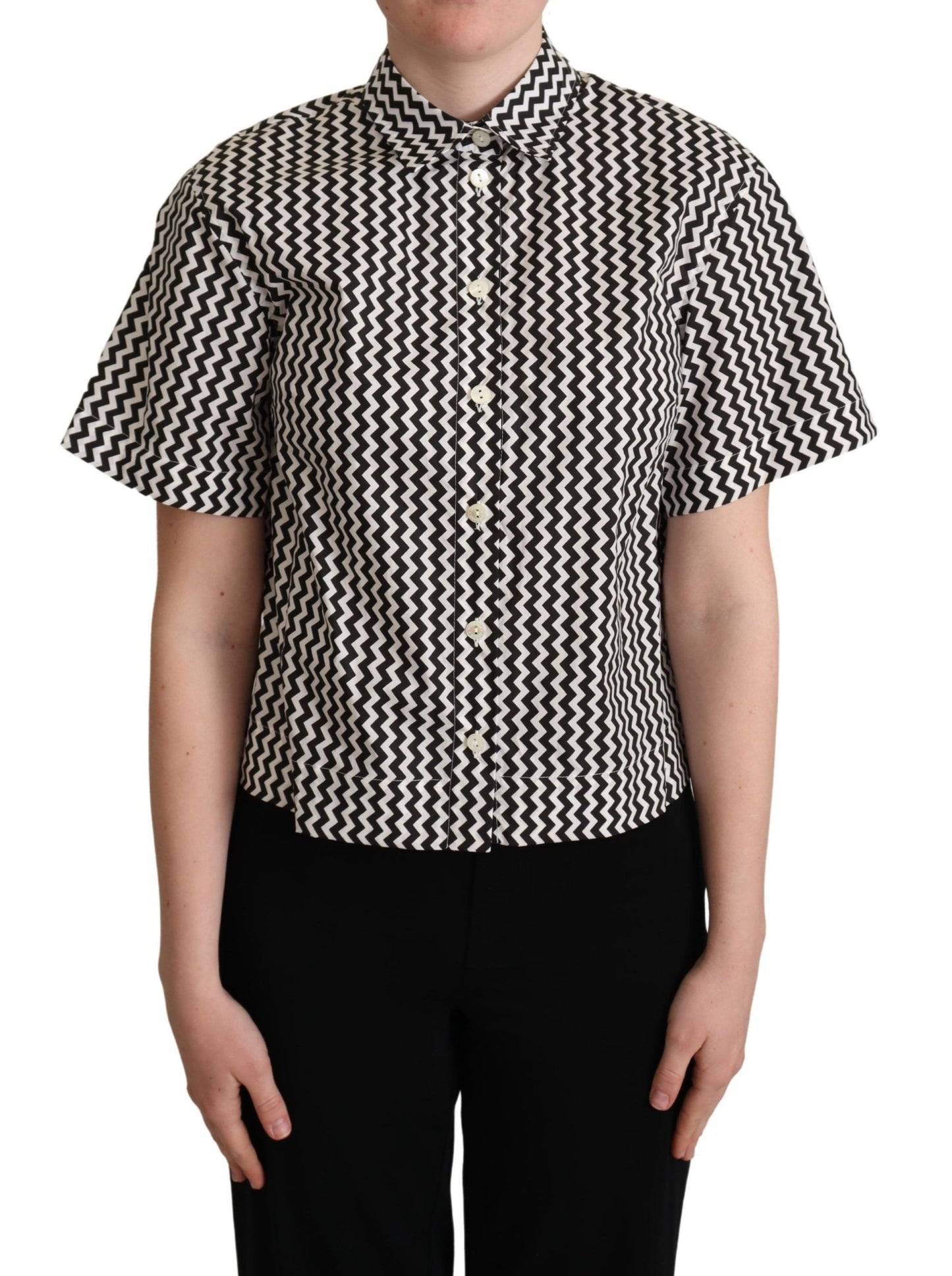  - Zigzag Elegance Cotton Polo Top