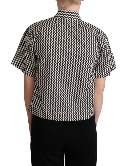  - Zigzag Elegance Cotton Polo Top