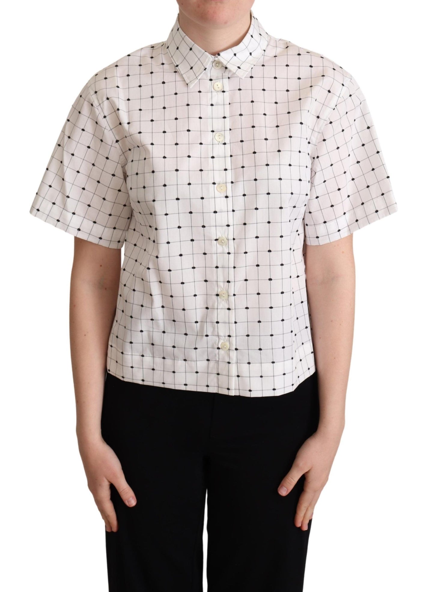  - Chic Monochrome Polka Dot Polo Top