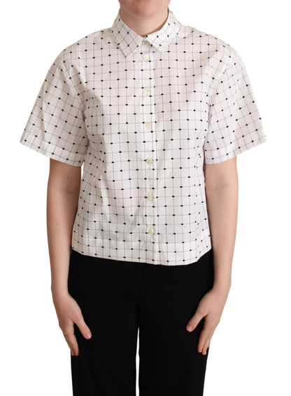  - Chic Monochrome Polka Dot Polo Top