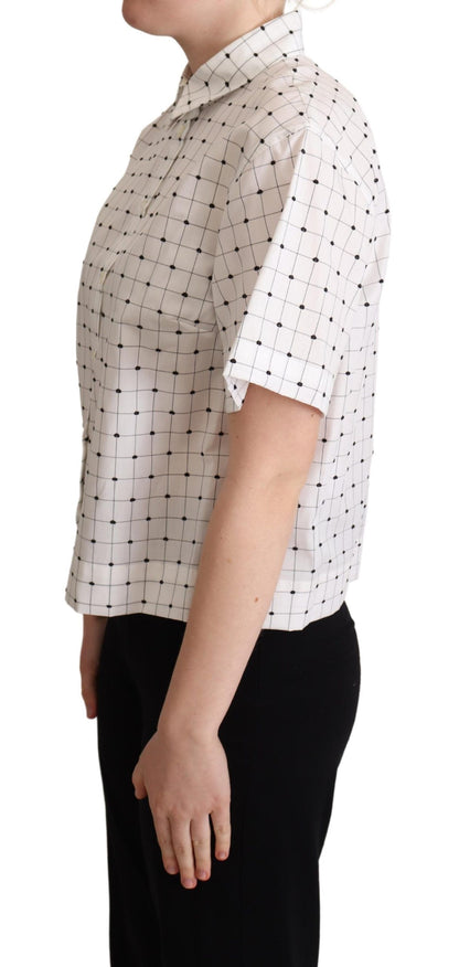  - Chic Monochrome Polka Dot Polo Top