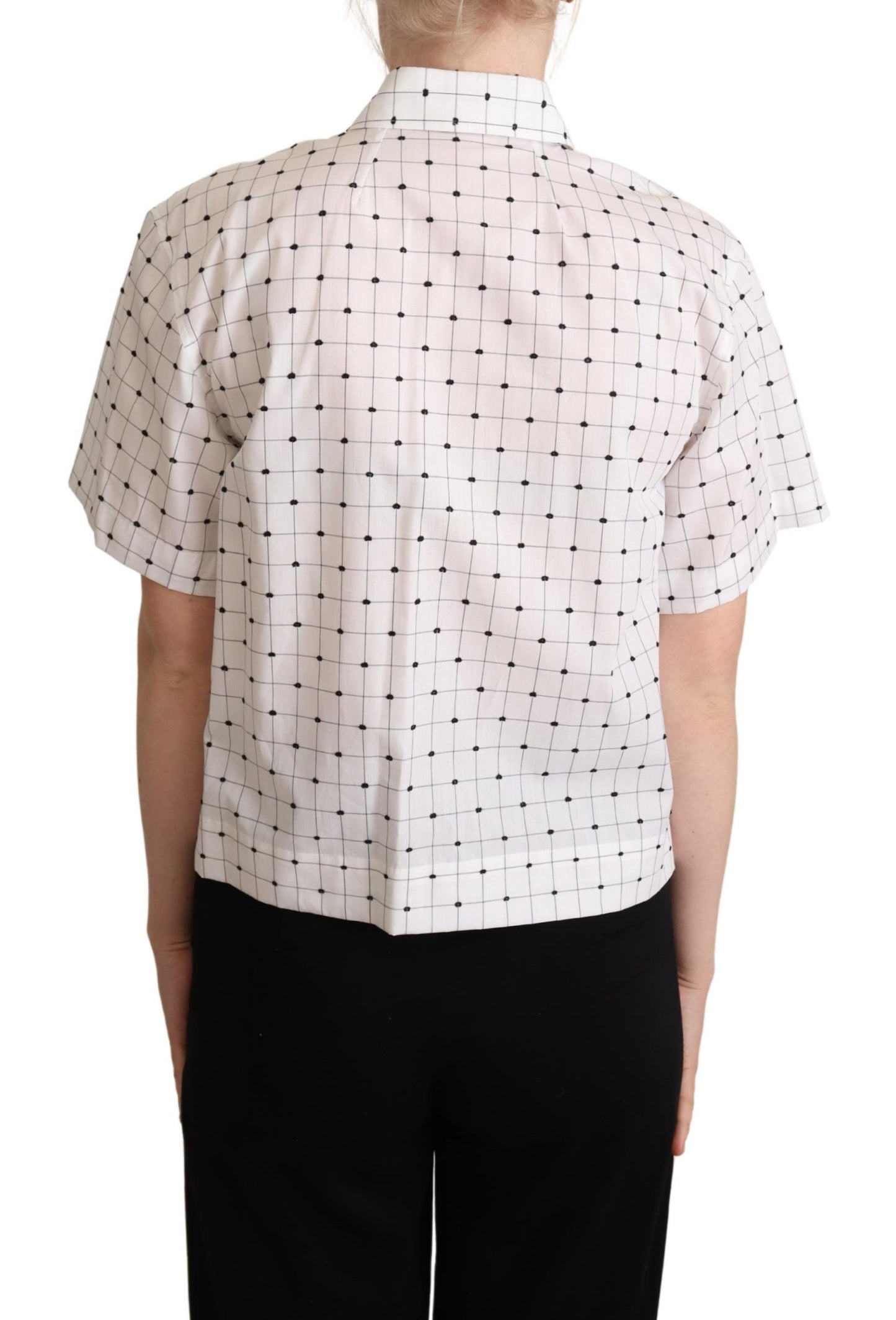  - Chic Monochrome Polka Dot Polo Top