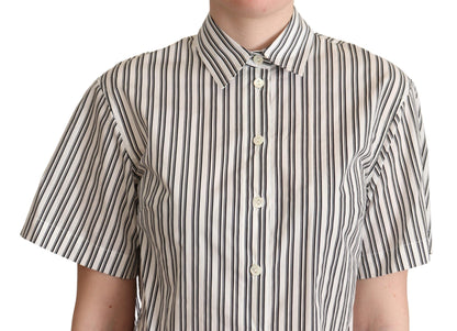  - Elegant Striped Cotton Polo Top