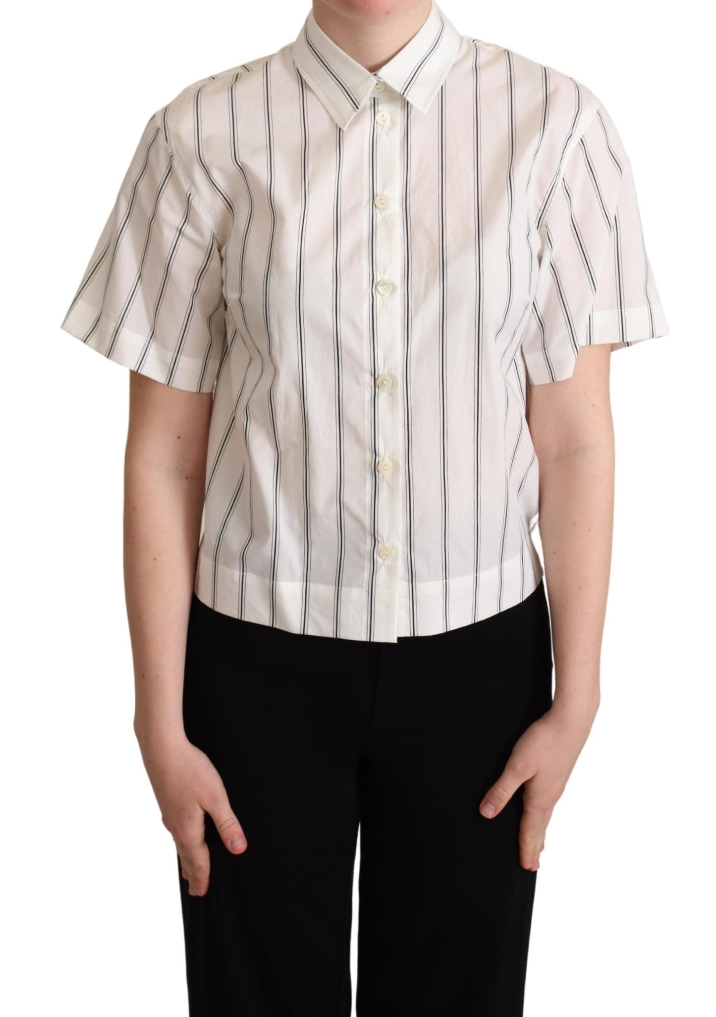  - Elegant Striped Cotton Polo Top