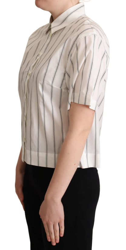  - Elegant Striped Cotton Polo Top