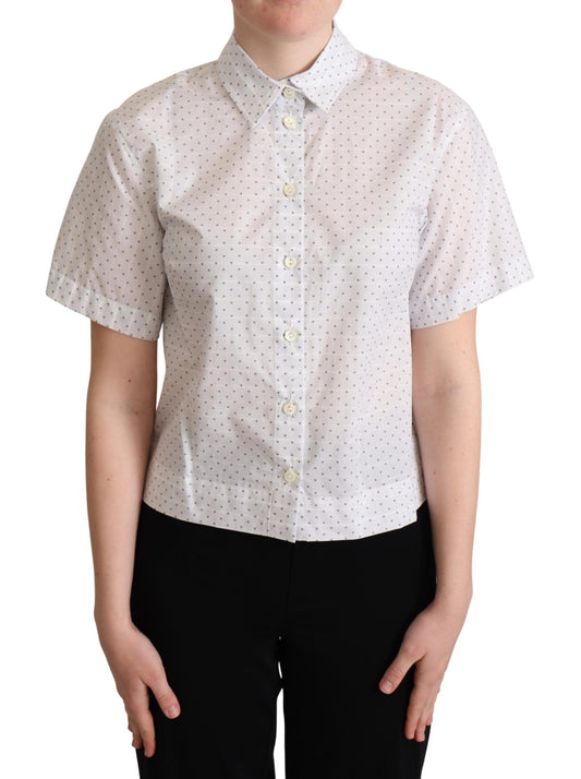  - Elegant Polka Dot Cotton Polo Top