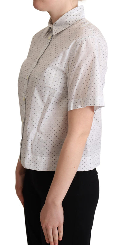  - Elegant Polka Dot Cotton Polo Top