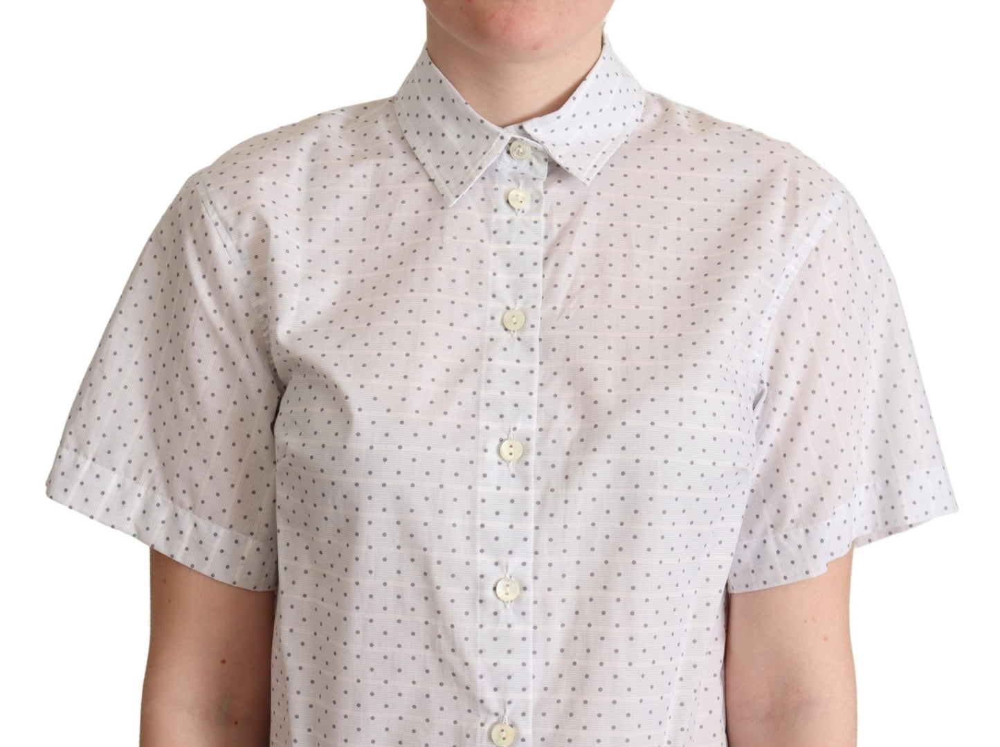  - Elegant Polka Dot Cotton Polo Top