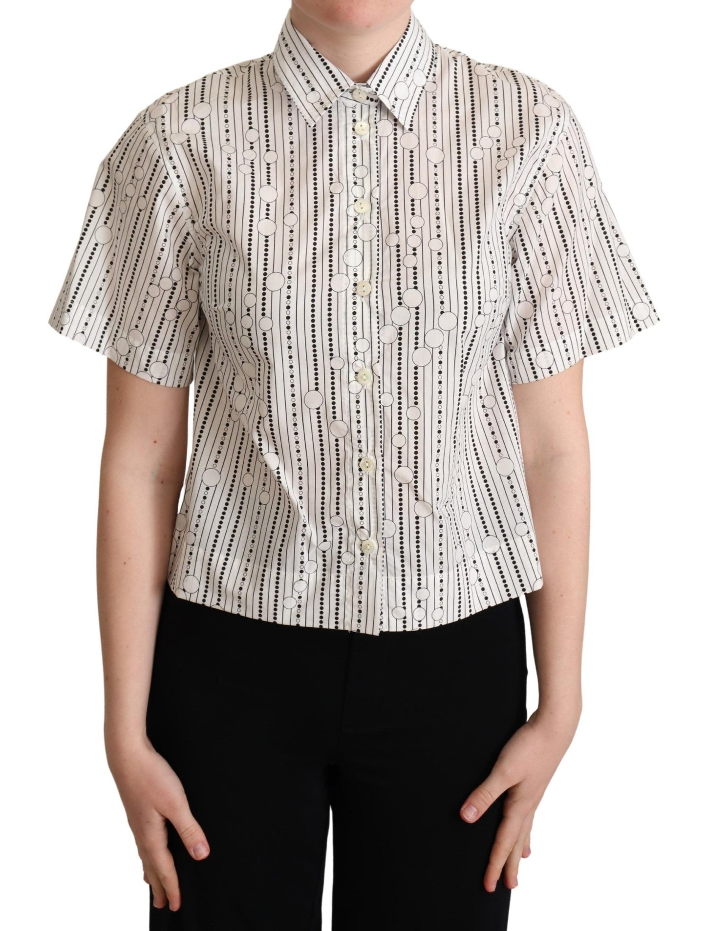  - Geometric Elegance Collared Polo Top