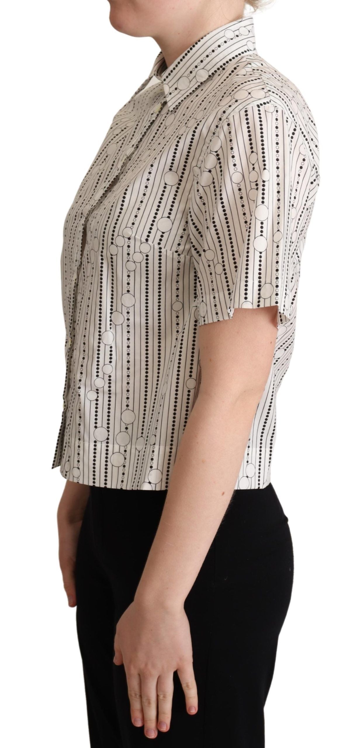  - Geometric Elegance Collared Polo Top