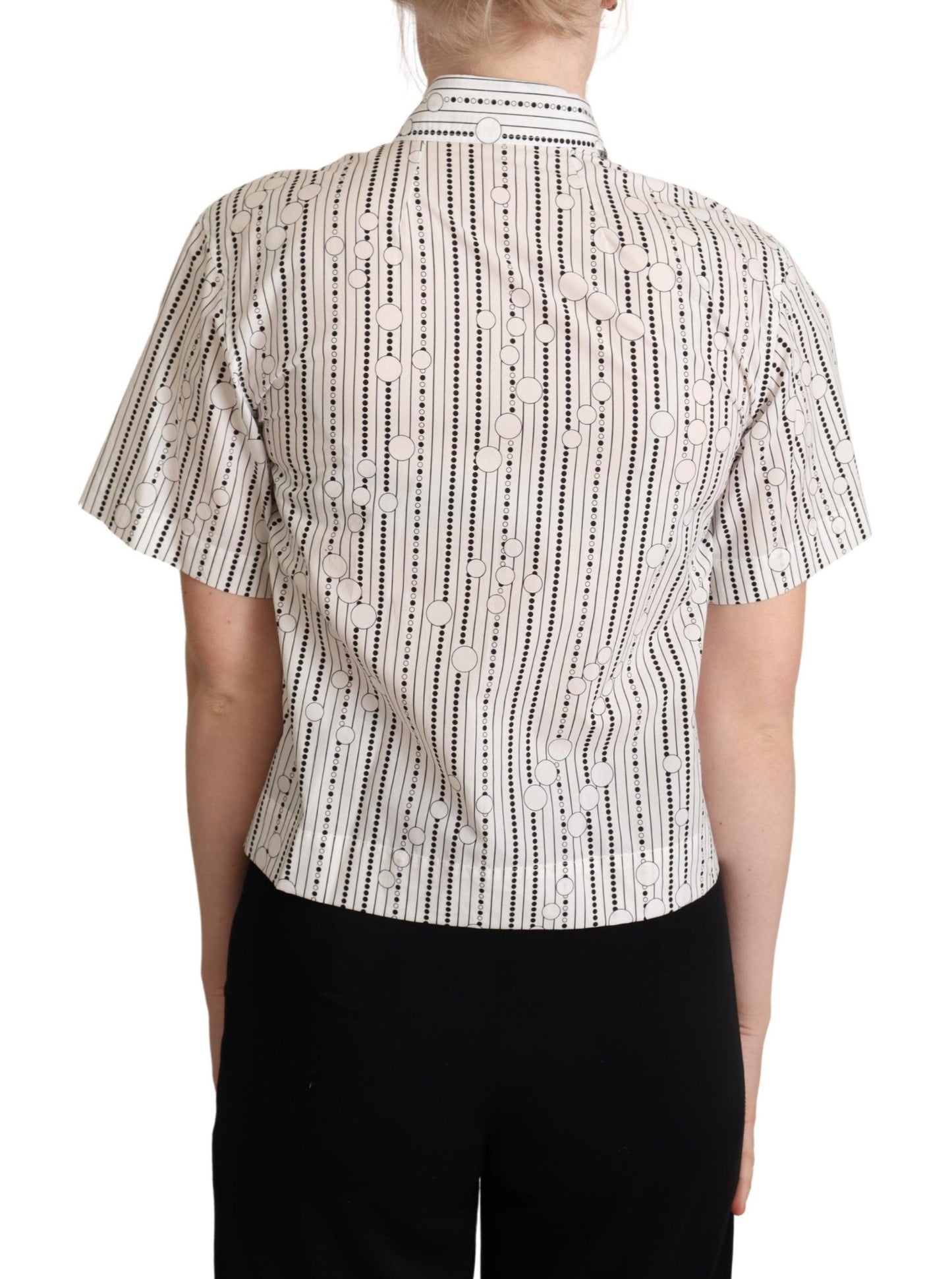  - Geometric Elegance Collared Polo Top