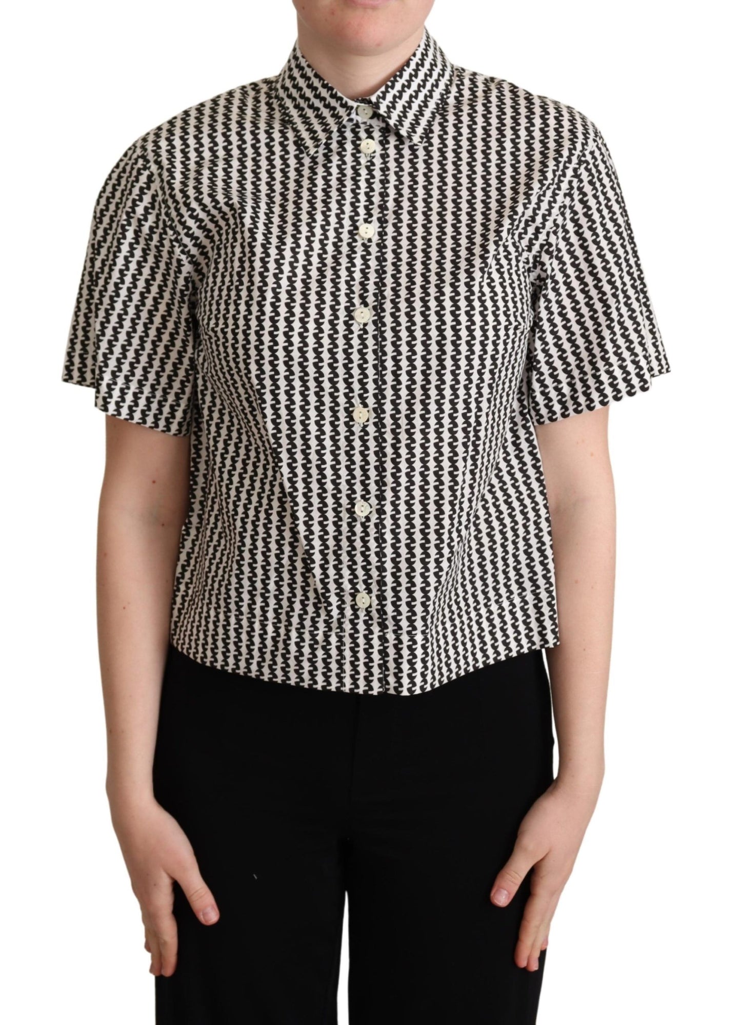  - Elegant Black and White Patterned Cotton Polo