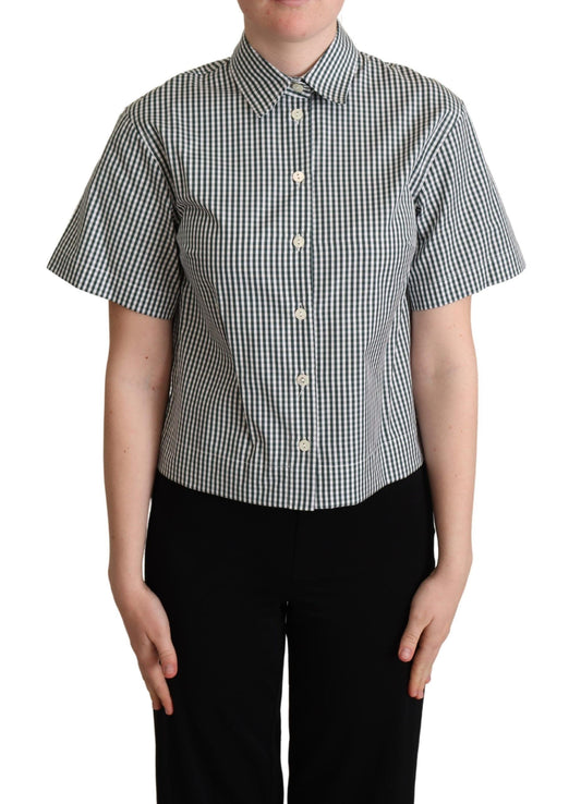  - Elegant Checkered Cotton Polo Top